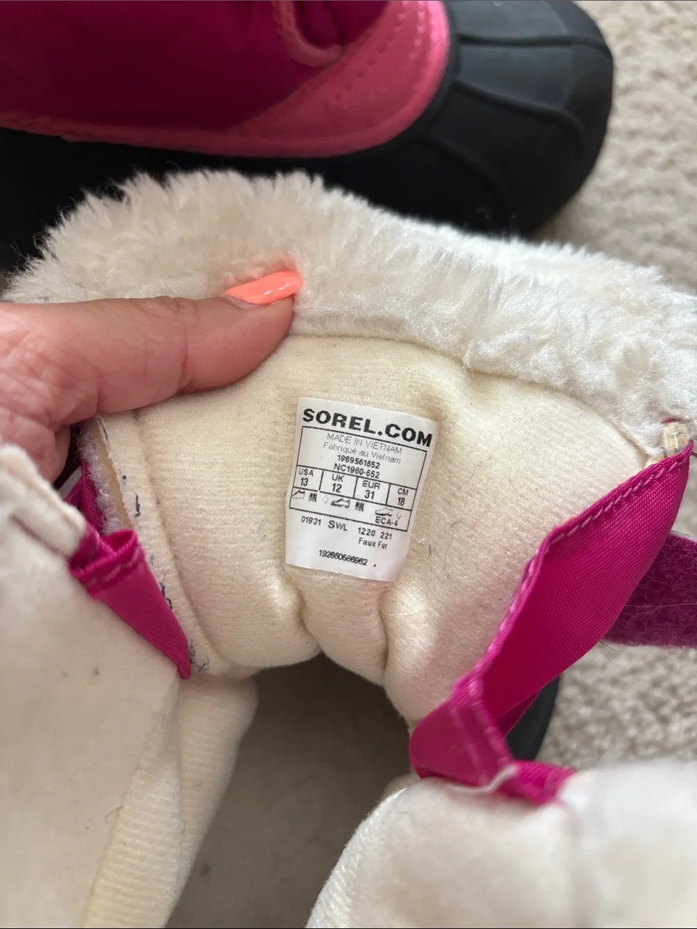 Sorel Pink and Black Girls' Insulated Winter Boots with Faux Fur Trim size 13
